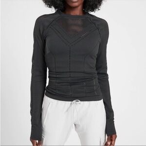 Athleta Black Long Sleeve Mesh-Detail Tee